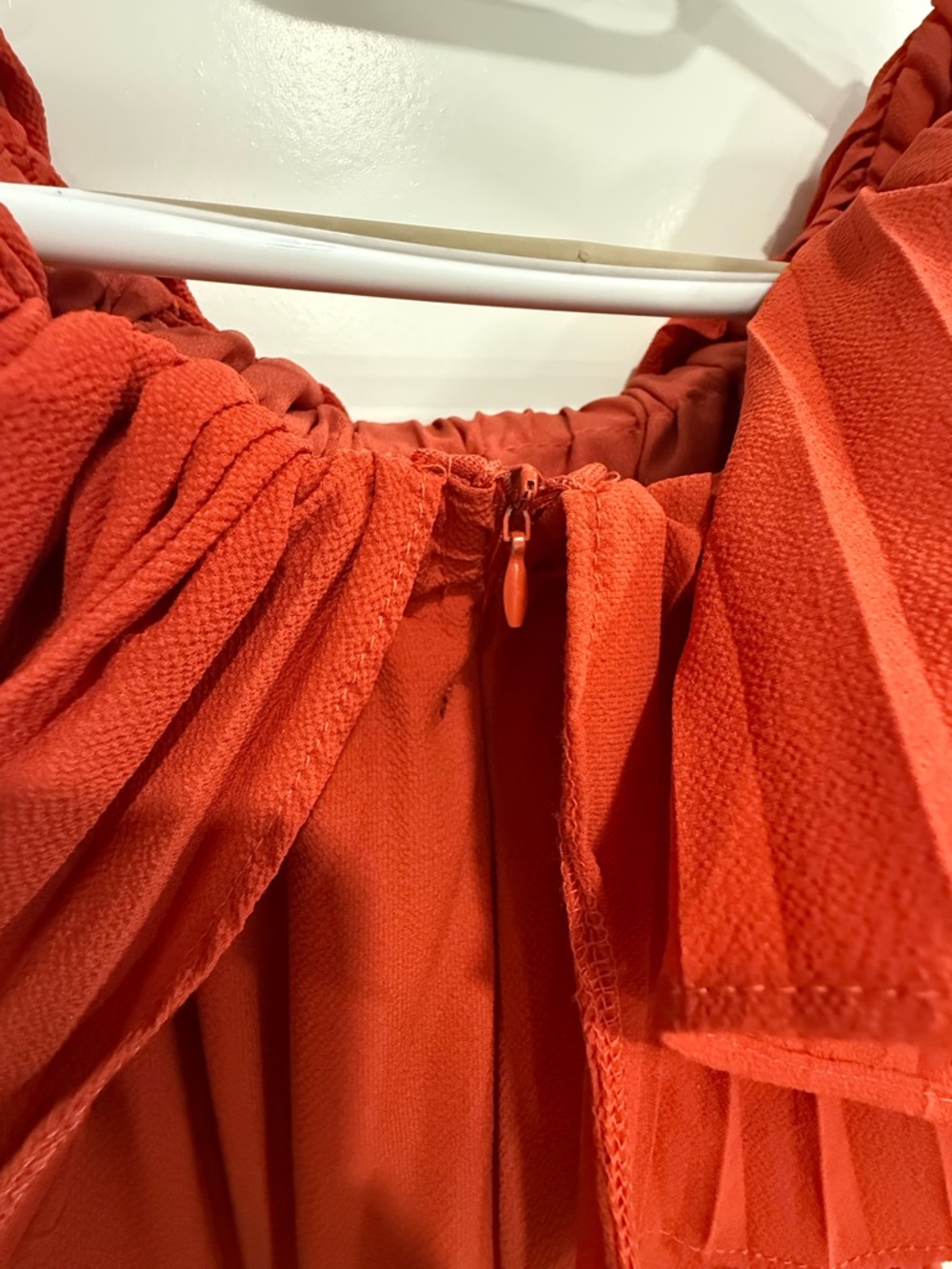 Beulah Style Off Shoulder Layered Pleated Dress Orange Size S NWT - Picture 5 of 9